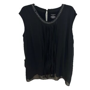 Women's black Lane Bryant sleeveless top with fringe and stud details Size 14/16